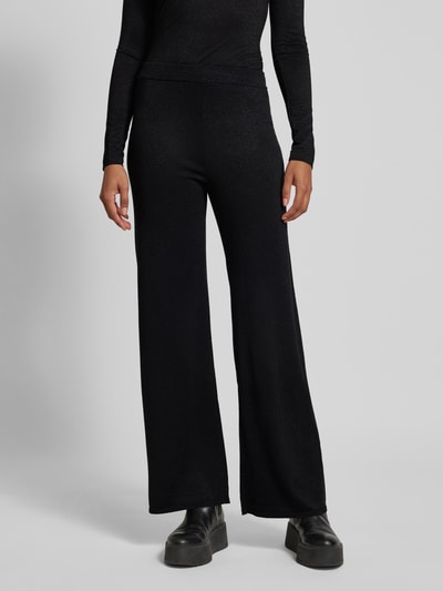 Vero Moda Wide leg gebreide broek met elastische band, model 'NALINA' Zwart - 4