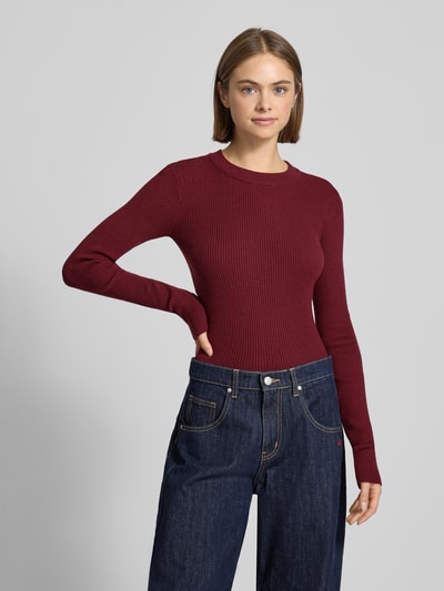 Pieces Slim Fit Strickpullover aus Viskose-Mix Modell 'MIRA' Dunkelrot 4