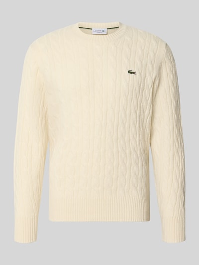 Produktfoto, Regular Fit Pullover aus reiner Wolle von Lacoste, cremefarbene Strickstruktur mit Zopfmuster, Herren Pullover von Lacoste