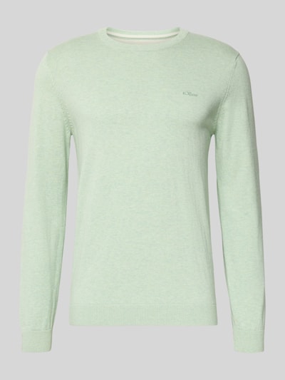 Produktfoto, Regular Fit Pullover aus reiner Baumwolle von s.Oliver RED LABEL, jasnozielony melanż, krój regular fit, okrągły dekolt, prążkowane wykończenia, feinstrick