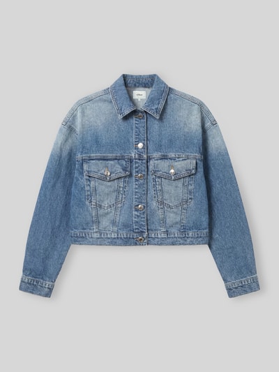 Produktfoto, blaue Relaxed Fit Jeansjacke aus Baumwoll-Mix von Relaxed Fit Jeansjacke aus Baumwoll-Mix - s.Oliver x Heidi Klum, s.Oliver RED LABEL, strukturierte Oberfläche, silberne Knöpfe