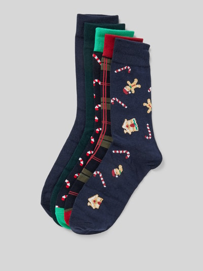 Jack & Jones Sokken met labeldetail in een set van 5 paar, model 'XMAS CANDY' Donkergroen - 1