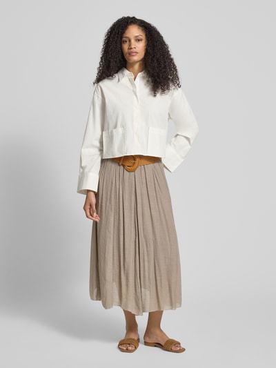Apricot Midirock aus Viskose-Mix mit Gürtel Taupe 1