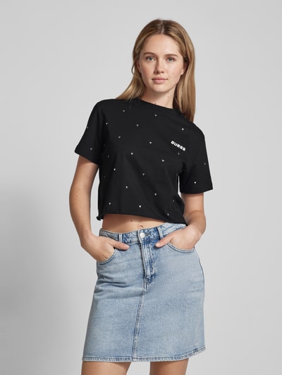 Guess Activewear Kort T-shirt met siersteentjes, model 'SKYLAR' Zwart - 4