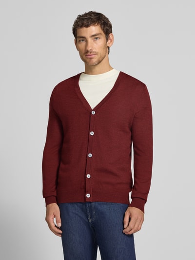Christian Berg Men Cardigan aus Woll-Mix mit V-Ausschnitt Bordeaux Melange 4