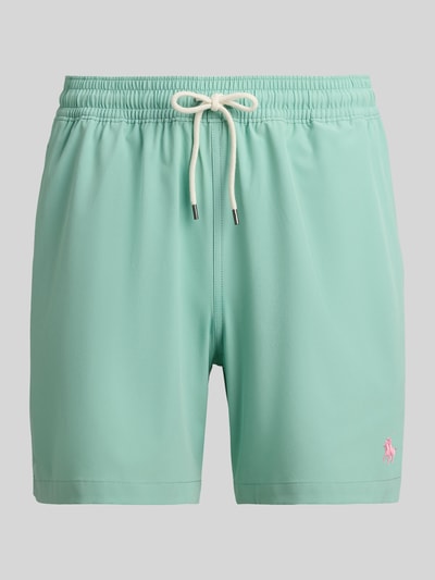 Produktfoto, Badeshorts mit Logo-Stitching Modell 'TRAVELER' von Polo Ralph Lauren Underwear in Optik: Unifarben mit Tunnelzug, elastischem Bundabschluss, seitlichen Eingrifftaschen, Gesäßtasche und Label-Patch.