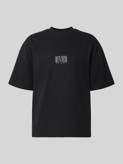 Produktfoto, T-Shirt mit Logo-Print und Rundhalsausschnitt von REVIEW, schwarze Reine Baumwolle, Loose-Fit, Logo-Print auf Brust, Rückenlänge 69 cm, Größe M