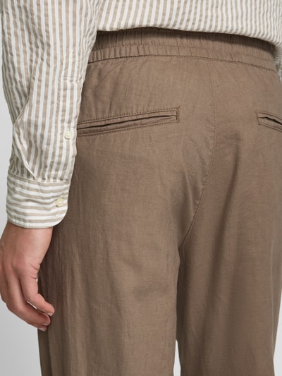 Matinique Regular fit linnen broek met elastische band, model 'barton' Middenbruin - 3