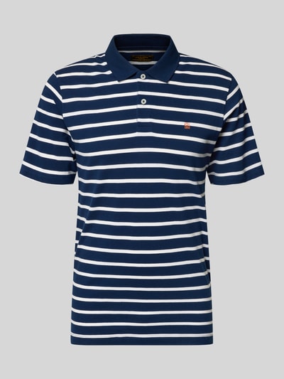 Produktfoto, Regular Fit Poloshirt mit Logo-Stitching Modell 'Adam' von Jack & Jones Premium, blaue und weiße Querstreifen, Reine Baumwolle, Kurzärmelig, Polo-Kragen.