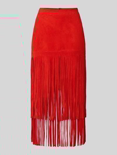 Marc Cain Lederrock mit Fransen und rückseitigem Reißverschluss Rot 1