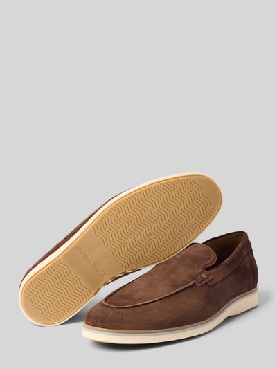 Productfoto, Loafers uit echt leer model 'De Oister' van Floris Van Bommel, bruine velours-look, afgeronde fit, hakhoogte 3 cm, schachthoogte 8 cm, schachtwijdte 12 cm