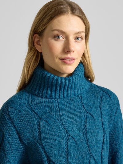 Tom Tailor Loose Fit Rollkragenpullover aus Baumwoll-Mix mit Woll-Anteil Petrol Melange 3