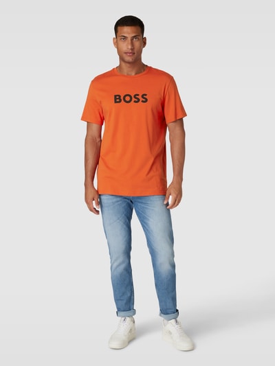 BOSS T-shirt met labelprint Oranje - 1