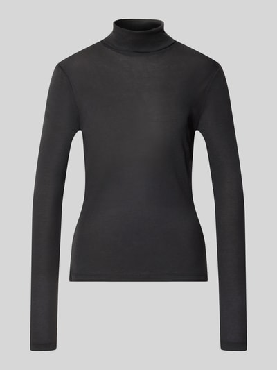 Produktfoto, czarny sweter z golfem z mieszanki lyocellu i bawełny, krój slim fit, drobny splot, Model 'ZERAFINE' od DRYKORN, długość tyłu 60 cm, długość rękawów 66 cm