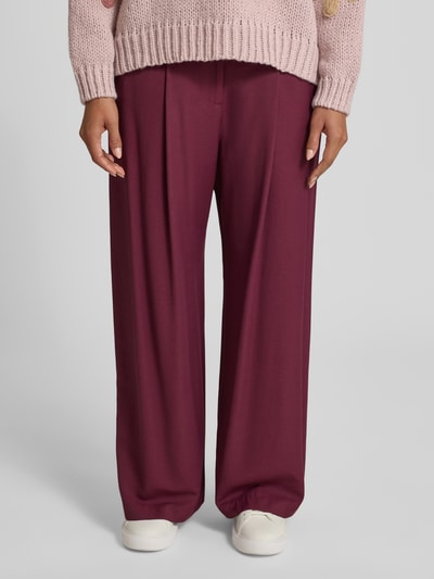 Apricot Wide fit stoffen broek van viscosemix met bandplooien Bordeaux - 4