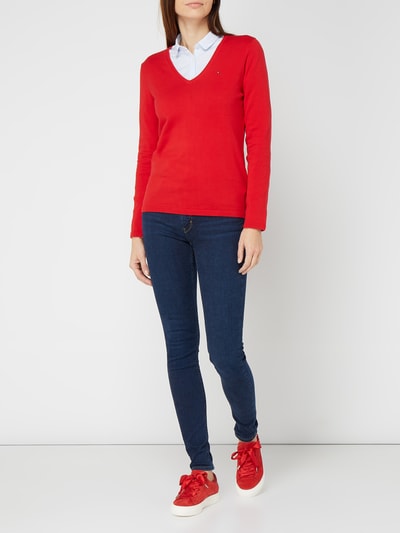 Tommy Hilfiger Pullover 'IVY' mit geripptem V-Ausschnitt Rot 1