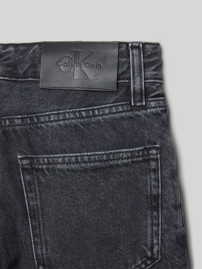 Produktfoto, Jeans met 5-pocketmodel van Calvin Klein Jeans, puur katoen, recht model, labeldetail, zwart, zichtbare textuur.