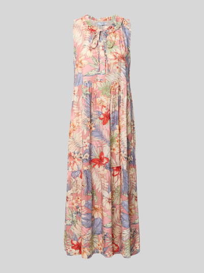 Produktfoto, midi-jurk van zuiver viscose met all-over look, A-lijn, ronde hals en vetersluiting, model 'Gi44naa' van ZABAIONE, context: dames midi-jurk, ruglengte maat S 122 cm, borstwijdte maat S 51 cm.