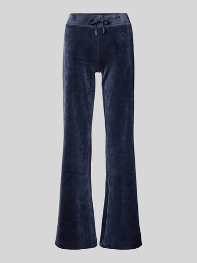 Produktfoto, Low Rise Sweatpants mit elastischem Bund Modell 'LISA' von Juicy Couture aus Material-Mix mit Stretch-Anteil, dunkelblau, samtige Textur, Damen Sweatpants, elastischer Bund, Innenbeinlänge 83 cm bei Größe S