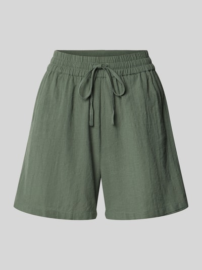 Productfoto, Regular fit bermudas uit puur katoen model 'TIZANA' van Only in groentint met elastische tailleband en steekzakken, flammegaren structuuroppervlak