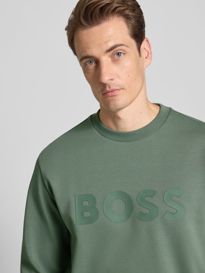 BOSS Green Regular fit sweatshirt van katoenmix, model 'SALBO' Lindegroen - 3