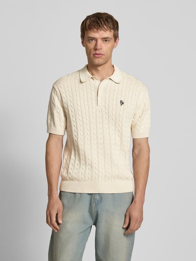 REVIEW Slim Fit Poloshirt mit Zopfmuster Ecru 4