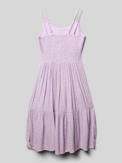 Productfoto, Tailliertes vrijetijdsjurk uit zuiver viscose met all-over motief, getailleerd, midilengte, vierkante hals, verstelbare spaghettibandjes, volantzoom, materiaal: zuiver viscose van s.Oliver RED LABEL