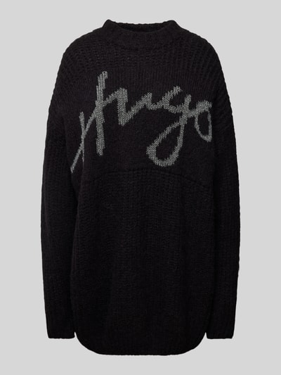 HUGO Oversized gebreide pullover met labelprint, model 'Sloguessy' Zwart - 2