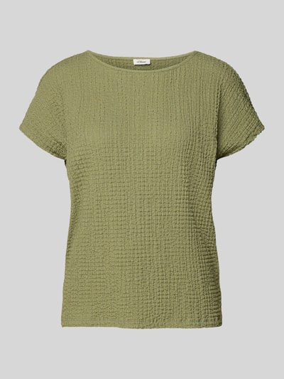 Produktfoto, Relaxed Fit T-Shirt mit Strukturmuster von s.Oliver RED LABEL, oliwkowy kolor, krótki rękaw, okrągły dekolt, materiał crinkle, unikalna tekstura