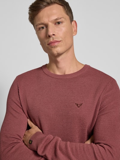 PME Legend Gebreide pullover met ronde hals en labelstitching Lichtrood - 3