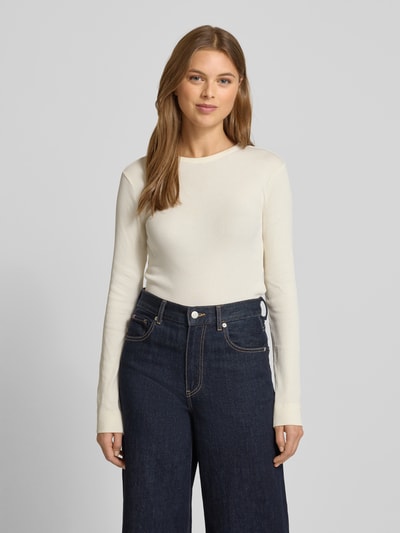 Jake*s Casual Slim Fit Longsleeve mit Strukturmuster Offwhite 4