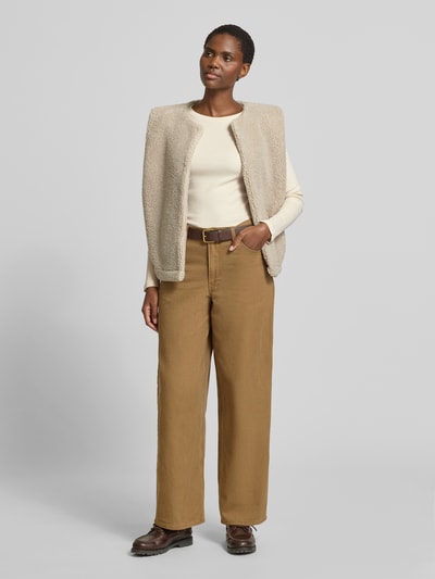 Jake*s Casual Shirt met lange mouwen in riblook met ronde hals Ecru - 1