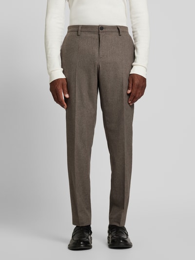 BOSS Slim fit pantalon met persplooien, model 'Genius' Taupe - 4