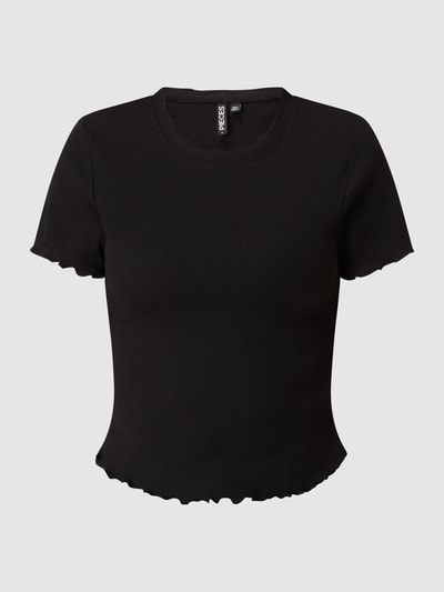 Pieces T-shirt met geschulpte zoom, model 'Omilla'  Zwart - 2