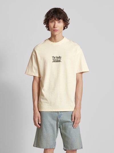 Jack & Jones Oversized T-shirt met geribde ronde hals, model 'NOTO' Ecru - 4