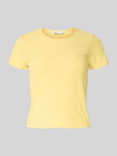 Only T-shirt o kroju regular fit z efektem prążkowania Jasnożółty 2