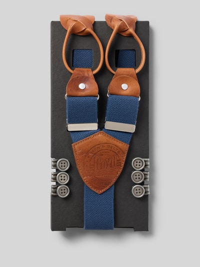Produktfoto, Hosenträger in Geschenkbox von Lloyd Men's Belts, niebieski, skórzany tył, Y-kształt, wariowe zapięcia na guziki, 3-częściowy zestaw, teksturowany materiał, eleganckie opakowanie prezentowe