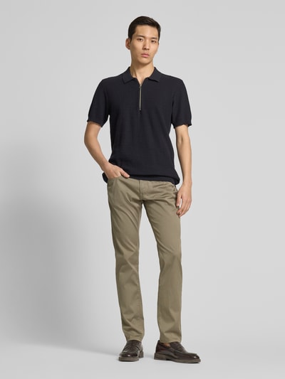 Pierre Cardin Tapered fit chino met structuurmotief, model 'Lyon' Olijfgroen - 1