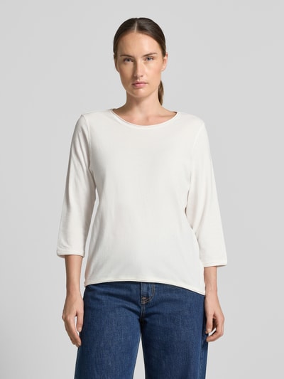 Vrouwenmodel draagt wit Regular Fit 3/4-shirt uit puur katoen van s.Oliver RED LABEL, gladde stof, voorkant van het hele lichaam