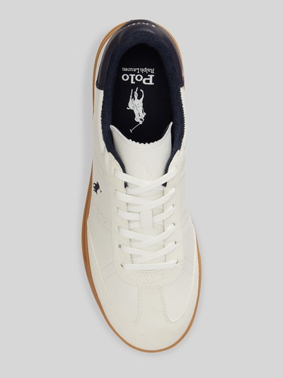 Produktfoto, Low Top Sneaker aus echtem Leder von Polo Ralph Lauren, efekt: jednolity kolor, zaokrąglony nosek, płaska podeszwa, nadruk z logo, wytłaczane logo, wiązanie, fakturowana podeszwa, wykończenie materiału: skóra gładka, materiał: naturalna skóra