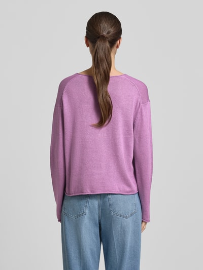 Marc O'Polo Sweter z dzianiny o kroju regular fit z mieszanki bawełny i lnu Purpurowy 5