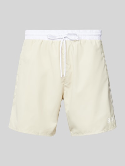 BOSS Relaxed Fit Badeshorts mit Label-Print Modell 'STARFISH' Ecru 1