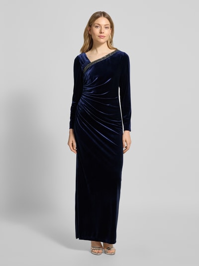 Adrianna Papell Abendkleid mit Ziersteinbesatz und Raffungen Dunkelblau 4