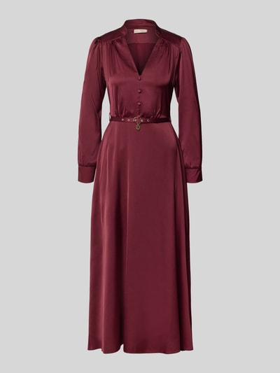 Rinascimento Abendkleid aus Satin mit V-Ausschnitt und Gürtel Bordeaux 2