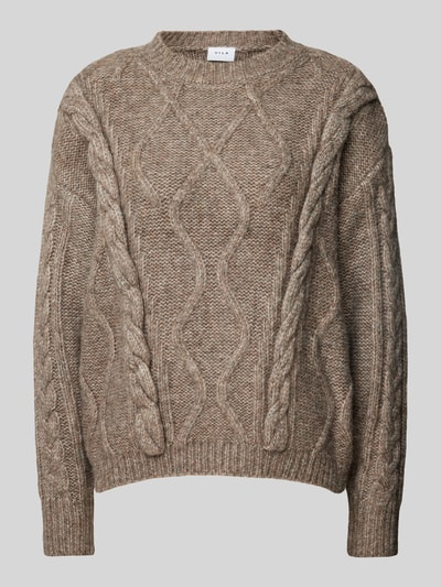 Vila Gebreide pullover met kabelpatroon, model 'TOYA' Taupe - 2