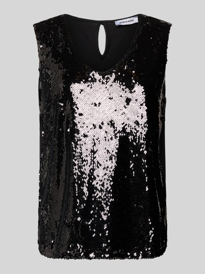 More & More Top met bandjes, V-hals en pailletten Zwart - 2