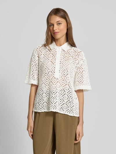 Christian Berg Woman Regular Fit Crochet-Bluse aus reiner Baumwolle Offwhite 4