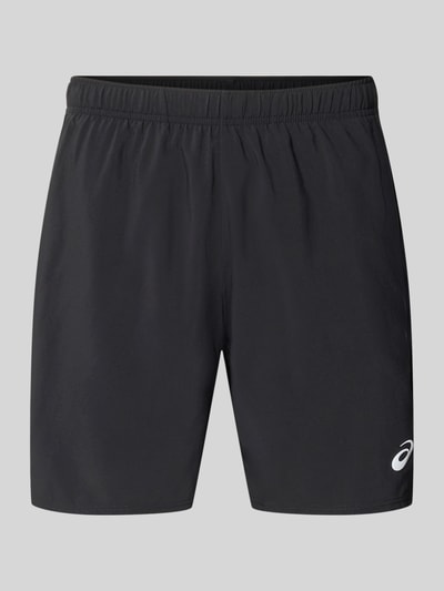 Produktfoto, Regular Fit Shorts mit integriertem Slip Modell 'Core' von ASICS TIGER, schwarzer Stoff, Logo-Print, elastischer Bund, feine Struktur, Herren Shorts von ASICS TIGER, Bundweite 38 cm, Innenbeinlänge 17 cm