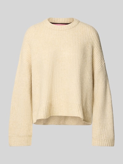 Produktfoto, cremefarbener Strickpullover mit Rundhalsausschnitt Modell 'SIGGA DIVERSE' von JJXX, Struktur mit feinen Rippen, Relaxed Fit, Material-Mix mit Woll-Anteil, Damenpullover
