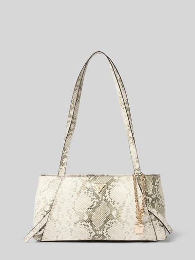 Produktfoto, Shoulder Bag mit Allover-Schlangen-Print Modell 'Devon' von GUESS, creme-grau, strukturierte Oberfläche, Logo-Detail, goldene Kette